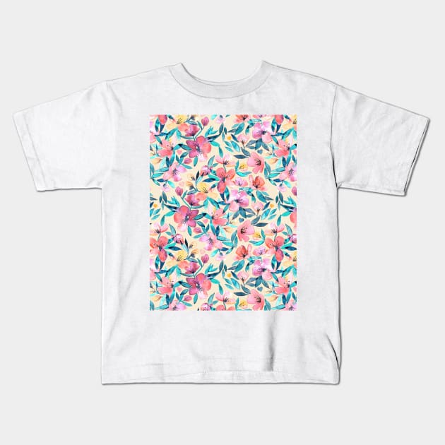 Peach Spring Floral in Watercolors Kids T-Shirt by micklyn